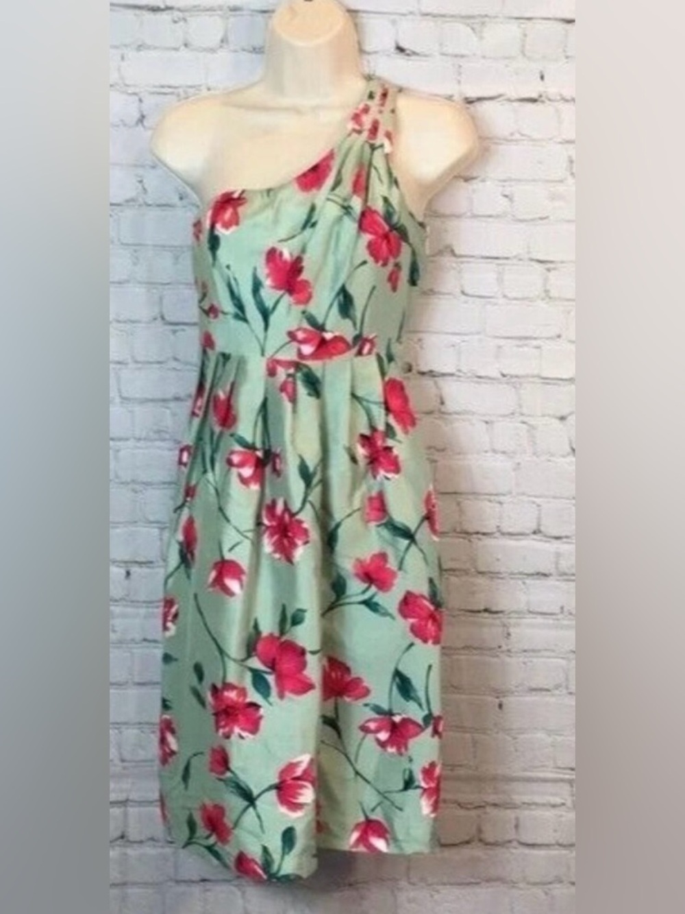 Express Floral Silk One-Shoulder Floral Belted Pleated Dress